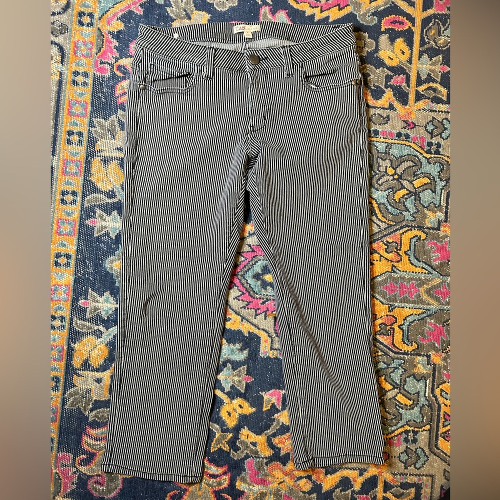 CAbi Jeans Railroad Stripe Straight Cropped Jeans